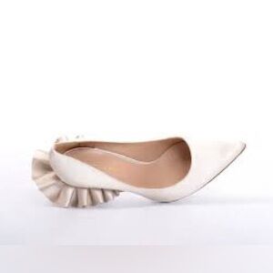 Andrea Wazen Rouches Satin Heels in Nude